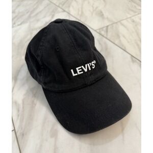 Levi's Hat Cap Strap Back Black Baseball Dad Hat Dark Wash White Logo Adjustable